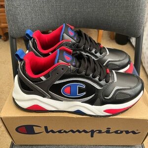 Champion Black Sneakers with Red and Blue Details
